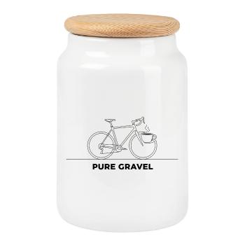 Pure Gravel Bike Coffee Line Art - Cookie Jar with Wooden Lid - white - Front