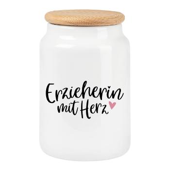 Éducateur au cœur | Crèche cadeau de remerciement - Boîte à biscuits avec couvercle en bois - blanc - Devant