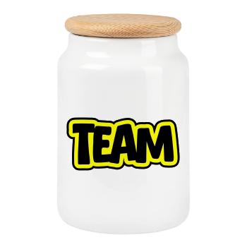 Team Schriftzug - Keksdose mit Holzdeckel - Weiß - Vorne