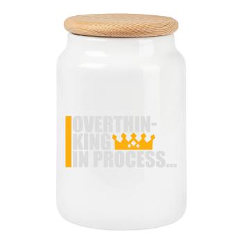 Overthinking In Process Lustig Grübeln Spruch Logo - Keksdose mit Holzdeckel - Weiß - Vorne