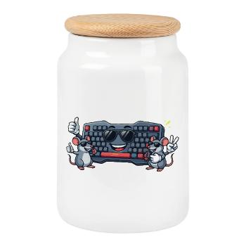 Keyboard Mice Duo - Cookie Jar with Wooden Lid - white - Front