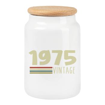 1975-Anniversary-1975-retro-1975 - Cookie Jar with Wooden Lid - white - Front