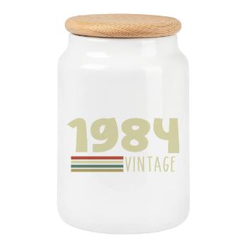 1984-Anniversary-1984-retro-1984 - Cookie Jar with Wooden Lid - white - Front