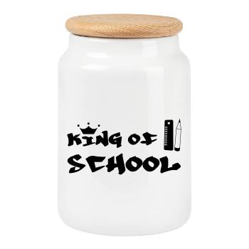 Roi de la Récréation : King of School Urbain - Boîte à biscuits avec couvercle en bois - blanc - Devant