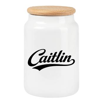 Caitlin name first last family gifts  - Cookie Jar with Wooden Lid - white - Front