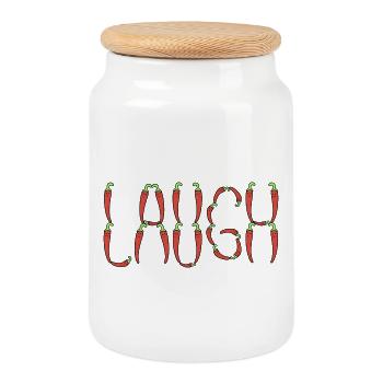 Piments piments Rire - Boîte à biscuits avec couvercle en bois - blanc - Devant