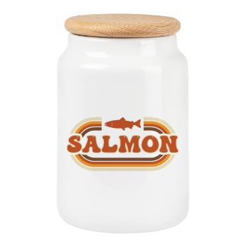Ambiance rétro de pêche de la rivière Salmon - Boîte à biscuits avec couvercle en bois - blanc - Devant