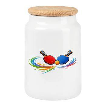 Tischtennis Schläger Shirt Ping Pong Sport - Keksdose mit Holzdeckel - Weiß - Vorne