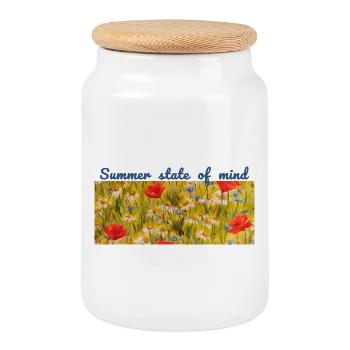 Summer State of Mind Wildflower Meadow Panorama - Cookie Jar with Wooden Lid - white - Front