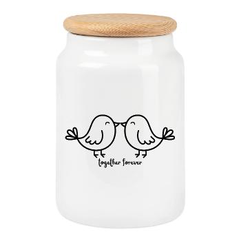 ensemble pour toujours Bird - Boîte à biscuits avec couvercle en bois - blanc - Devant