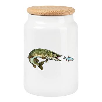 Pike hunts fish - Cookie Jar with Wooden Lid - white - Front