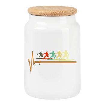Retro Surfing Heartbeat Vintage Surfer Wave - Cookie Jar with Wooden Lid - white - Front