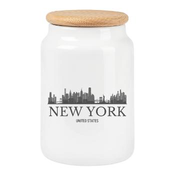 New York skyline, New York silhouette - Cookie Jar with Wooden Lid - white - Front
