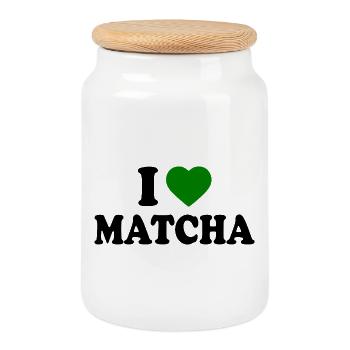 I love matcha - Cookie Jar with Wooden Lid - white - Front
