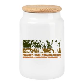 Background - Vintage Khaki - Cookie Jar with Wooden Lid - white - Front