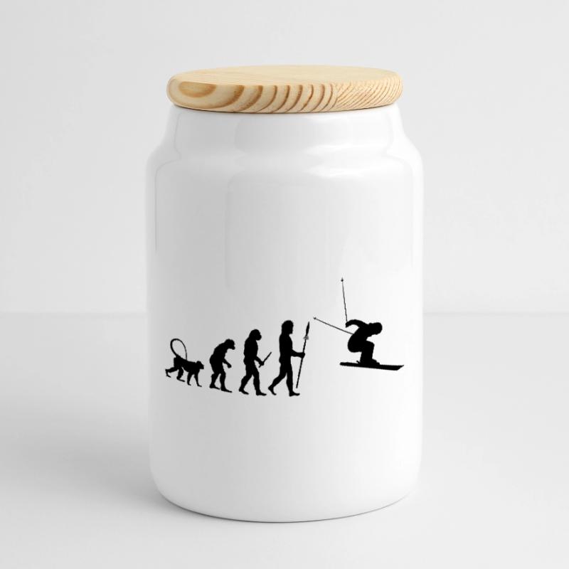Skier Evolution Cookie Jar with Wooden Lid