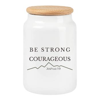 Be Strong and Courageous | Joshua 1:9 - Cookie Jar with Wooden Lid - white - Front
