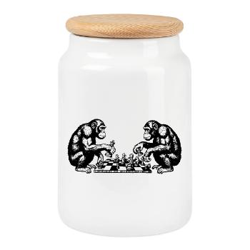 Monkeys play chess T-Shirt - Cookie Jar with Wooden Lid - white - Front