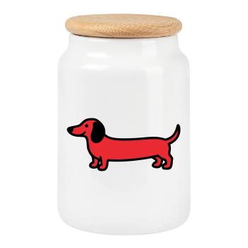 Hunting Dog Dachshund Profile Vector - Cookie Jar with Wooden Lid - white - Front