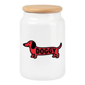 Dachshund Dog Doggy Saying Red - Cookie Jar with Wooden Lid - white - Front