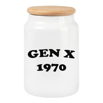 Bannière rétro de la génération X des années 1970 - Boîte à biscuits avec couvercle en bois - blanc - Devant