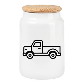 camion - Boîte à biscuits avec couvercle en bois - blanc - Devant