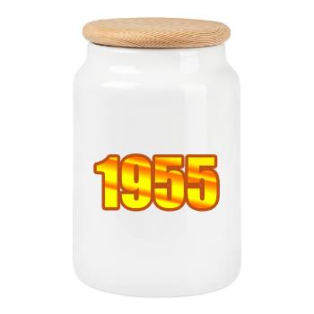 1955 - Keksdose mit Holzdeckel - Weiß - Vorne