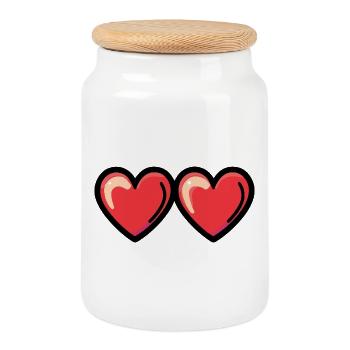 Hearts Love Symbol - Cookie Jar with Wooden Lid - white - Front