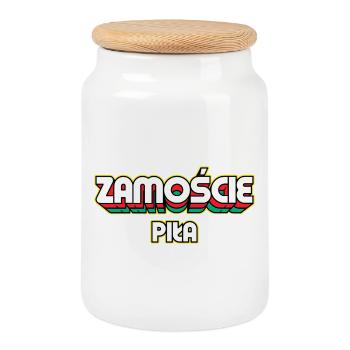 Zamość Piła. Retro District Name - Cookie Jar with Wooden Lid - white - Front