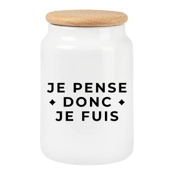 Je Pense Donc Je Fuis - Humour et Philosophie - Boîte à biscuits avec couvercle en bois - blanc - Devant