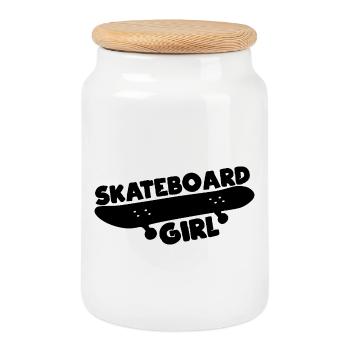Skateur - Boîte à biscuits avec couvercle en bois - blanc - Devant