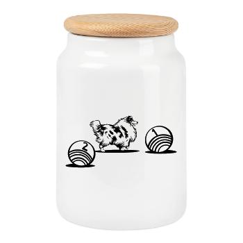 Collie à poil long Driftball Sport (teintur) - Boîte à biscuits avec couvercle en bois - blanc - Devant