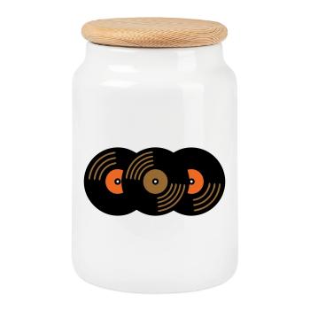 Collection de disques vinyles Fan de musique - Boîte à biscuits avec couvercle en bois - blanc - Devant