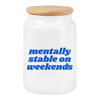 mentalement stable le week-end - Boîte à biscuits avec couvercle en bois - blanc - Devant