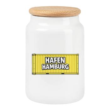 Hafen Hamburg Container gelb - Keksdose mit Holzdeckel - Weiß - Vorne