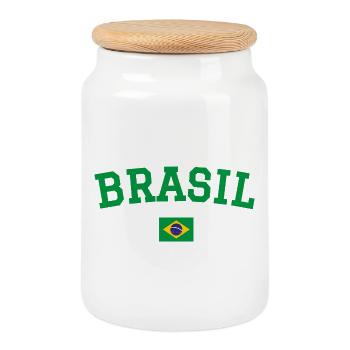 Brazil Flag Design Green - Cookie Jar with Wooden Lid - white - Front
