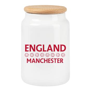 Manchester England Fußball-Emblem - Keksdose mit Holzdeckel - Weiß - Vorne