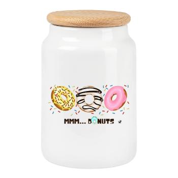 Glazed Donuts with Sprinkles Illustration - Cookie Jar with Wooden Lid - white - Front