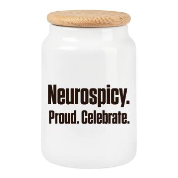 Neurospicy and Proud Late Diagnosis ND - Cookie Jar with Wooden Lid - white - Front