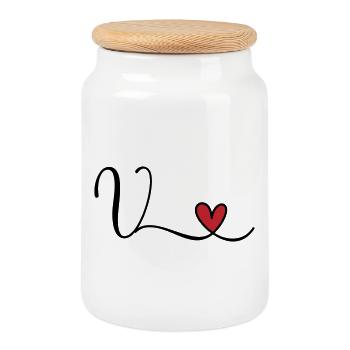 Buchstabe V Monogramm Initiale Herz - Keksdose mit Holzdeckel - Weiß - Vorne