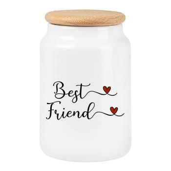 Best Friend - Cookie Jar with Wooden Lid - white - Front