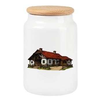 Ferme rustique - Boîte à biscuits avec couvercle en bois - blanc - Devant