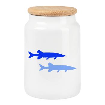 hecht_fisch_2- - Boîte à biscuits avec couvercle en bois - blanc - Devant