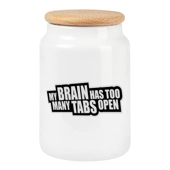 My Brain Has Too Many Tabs Open Lustig Grübeln - Keksdose mit Holzdeckel - Weiß - Vorne