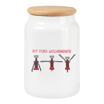 Fit fürs Wochenende - Keksdose mit Holzdeckel - Weiß - Vorne