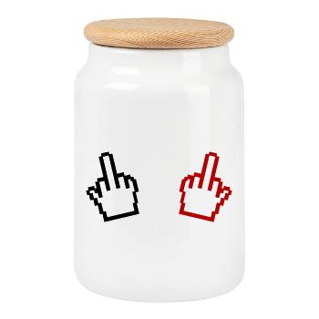 Doigt d’honneur en pixel - Boîte à biscuits avec couvercle en bois - blanc - Devant