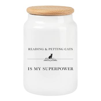 Reading And Petting Cats Is My Superpower Buch - Keksdose mit Holzdeckel - Weiß - Vorne