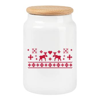 Norwegian Xmas - Cookie Jar with Wooden Lid - white - Front
