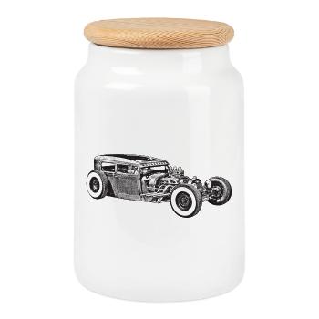 hotrod custom car - Cookie Jar with Wooden Lid - white - Front