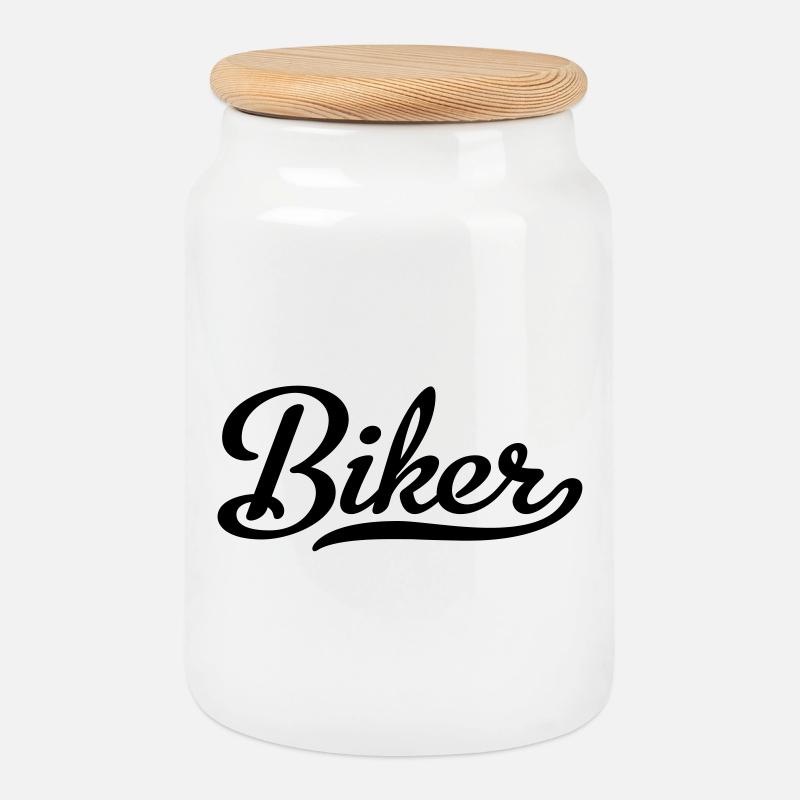 Biker - Keksdose mit Holzdeckel - Weiß